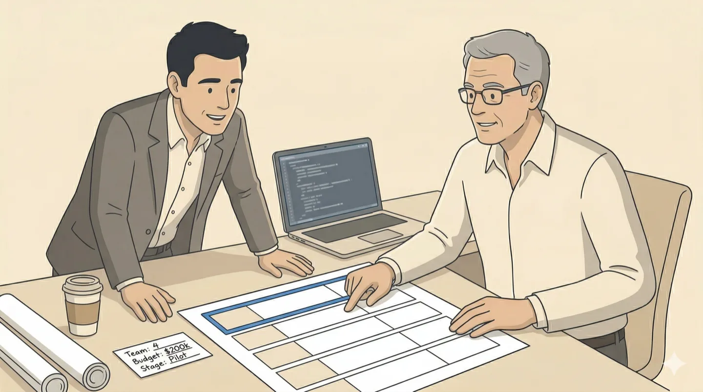 Founder and architect reviewing a risk register