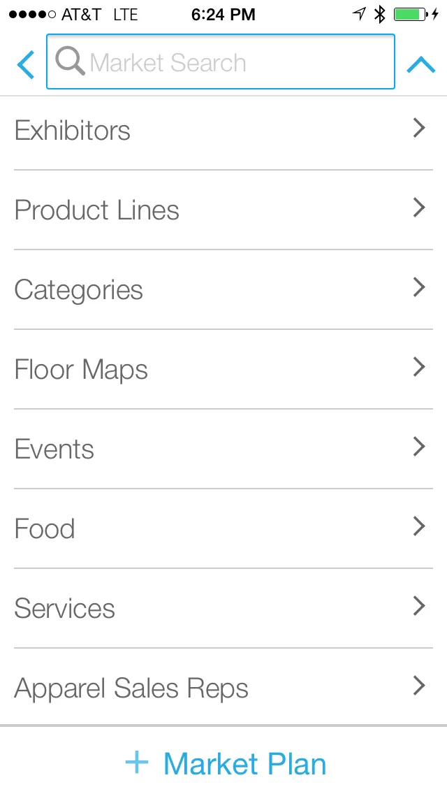 Browse screen showing exhibitor categories and navigation