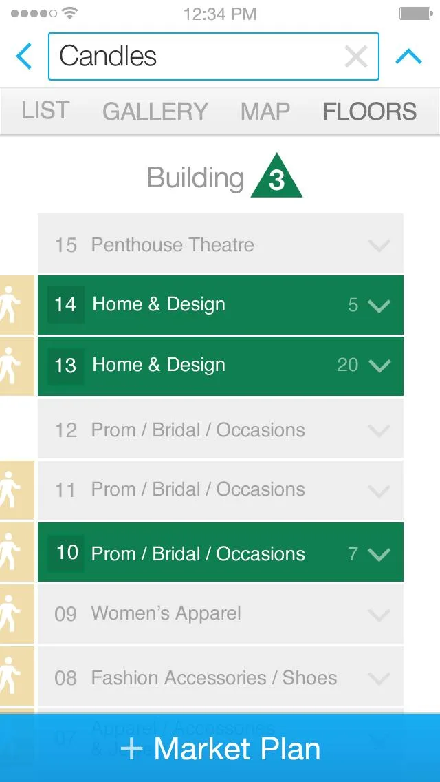 Floor view showing Building 3 with floors organized by category