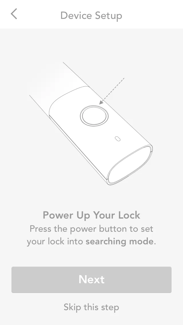 BoxLock Bluetooth pairing screen with device button press instructions