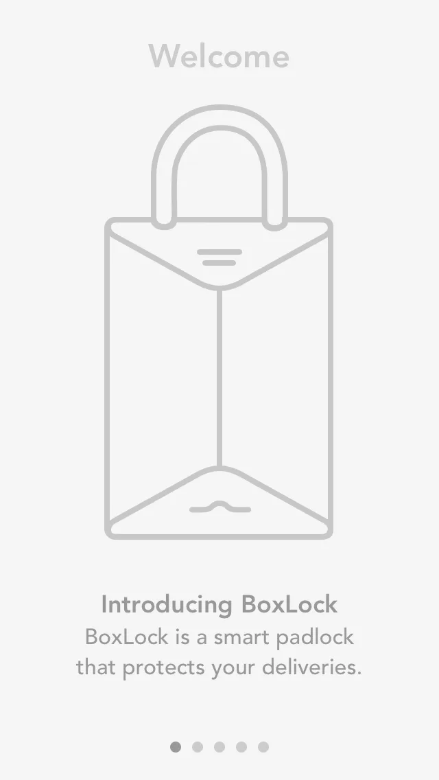 BoxLock welcome screen introducing the smart padlock concept