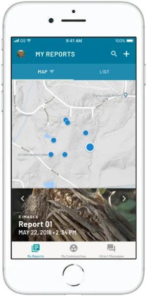 Farmwave reports map view with geotagged field locations