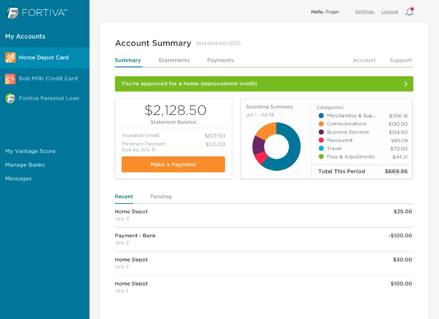 Fortiva desktop accounts main view showing the complete account management interface