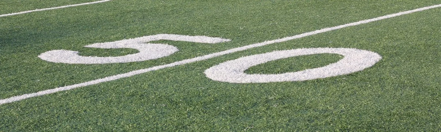 High school football field at the 50-yard line