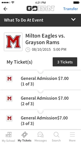 GoFan simplified ticket stack with Apple Wallet-inspired design