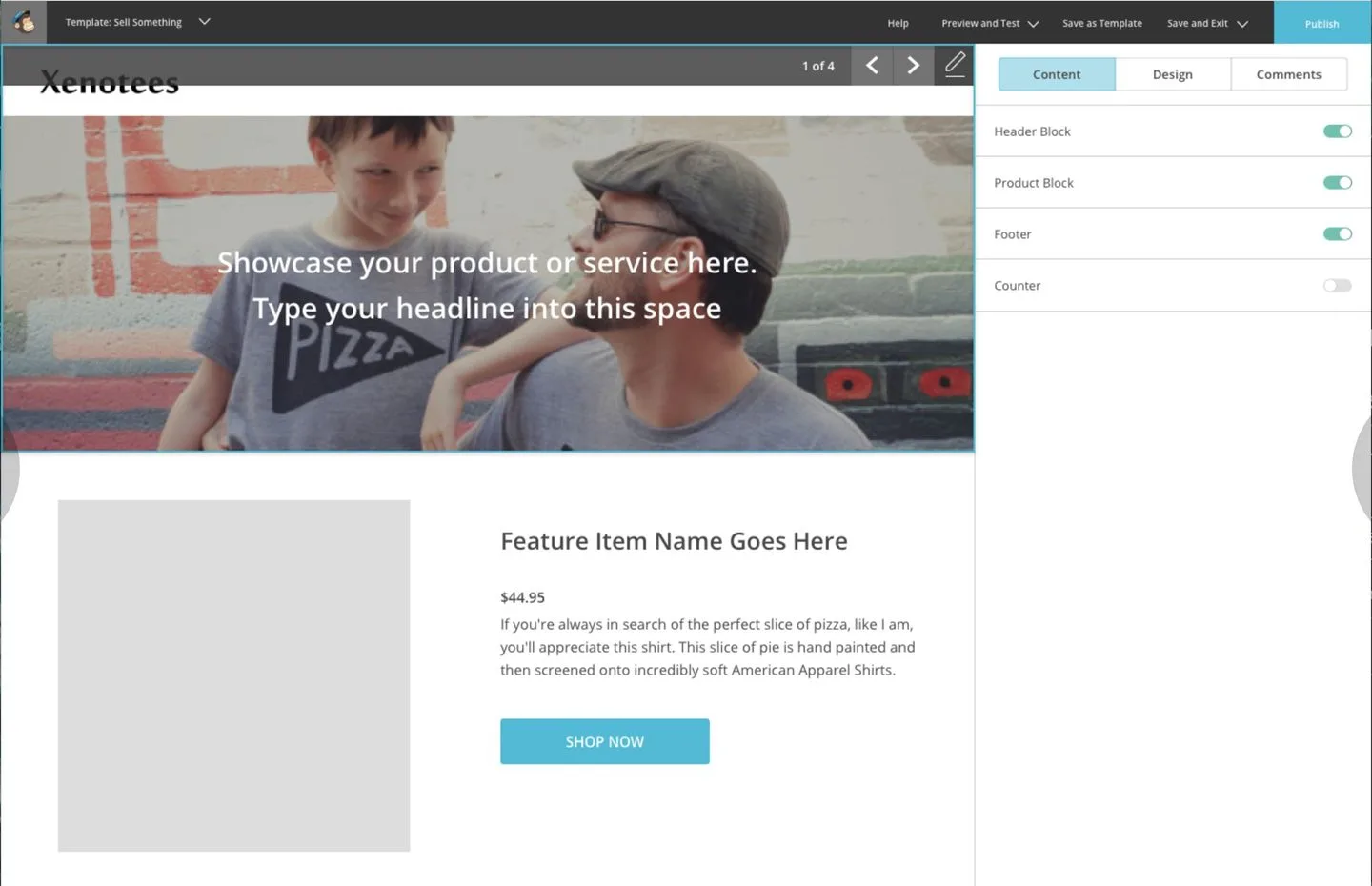Mailchimp landing page builder interface
