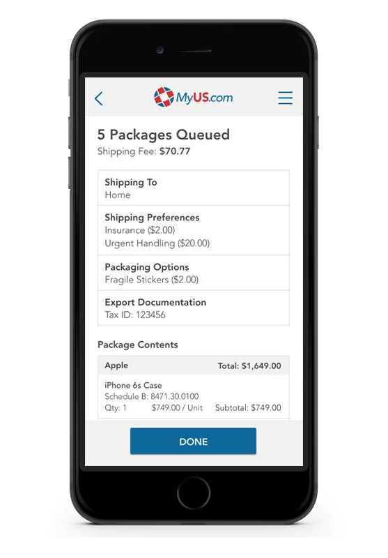 MyUS.com shipping management app