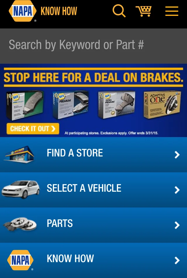 Redesigned NAPA home screen