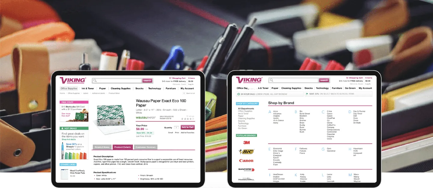 Viking product detail pages showcasing the ecommerce storefront design