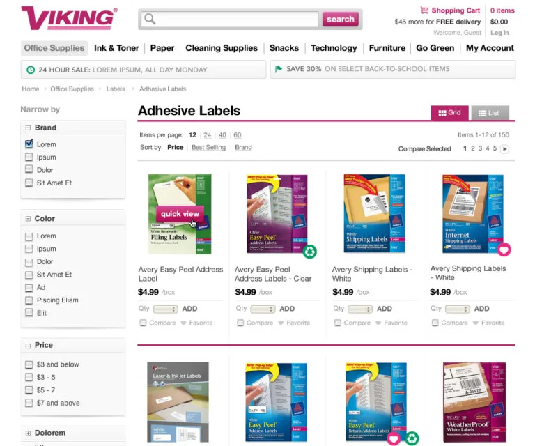 Viking product listing page