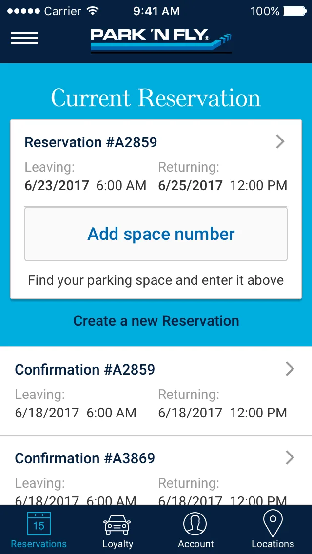 App wireframe: Card prompting user to add their parking space number