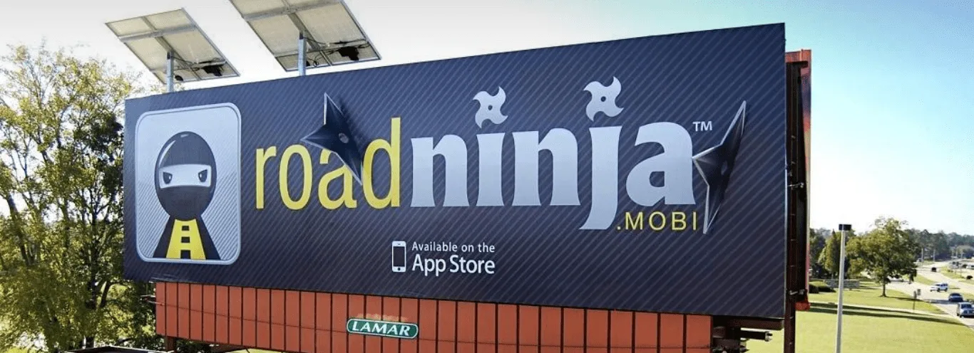 RoadNinja billboard on a Lamar Advertising structure