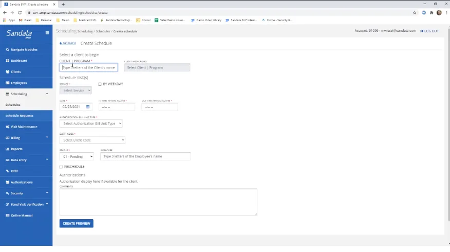 AMP interface showing scheduling form with minimal styling and basic form controls