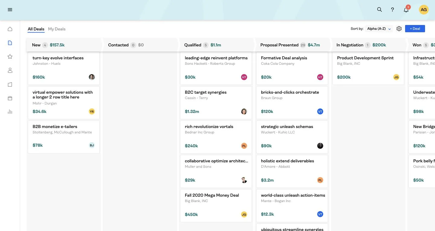 Tempo CRM deals pipeline view