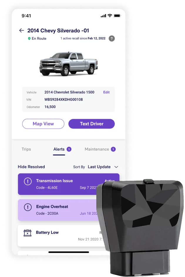 Kayo mobile app paired with the OBD-II plug-in GPS tracker device