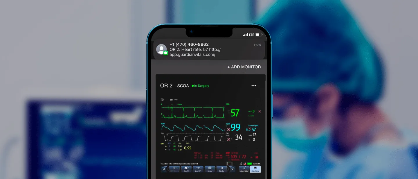 Guardian mobile app showing real-time patient vitals