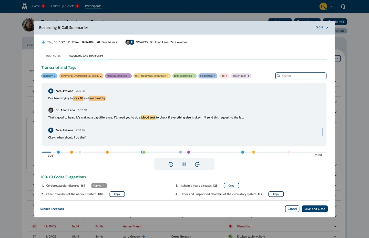 NeverAlone — Transcript with clinical tags and ICD-10 code suggestions