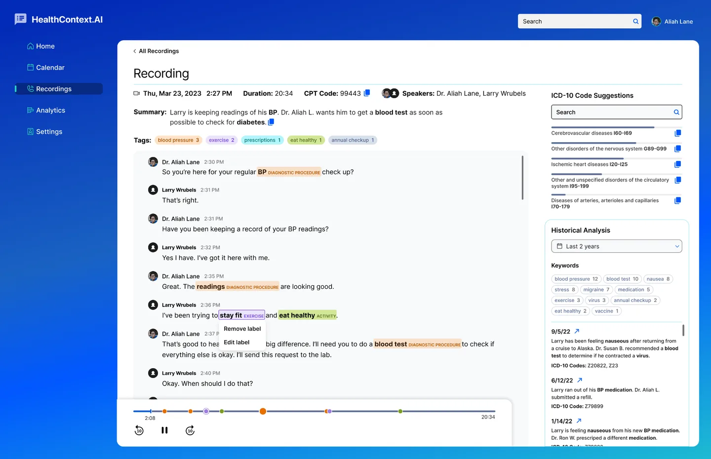 HealthContext.AI — Real-time transcription with ICD-10 code suggestions and historical patient analysis