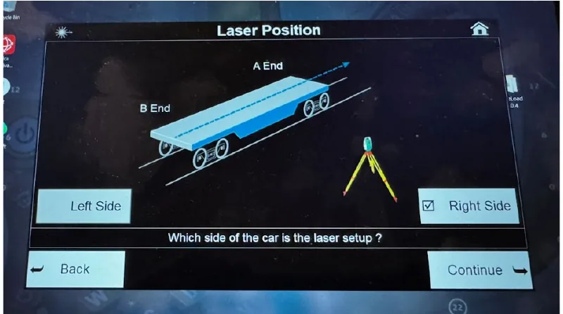 Legacy Safeload laser-position screen — an all-black interface with low contrast and small tap targets