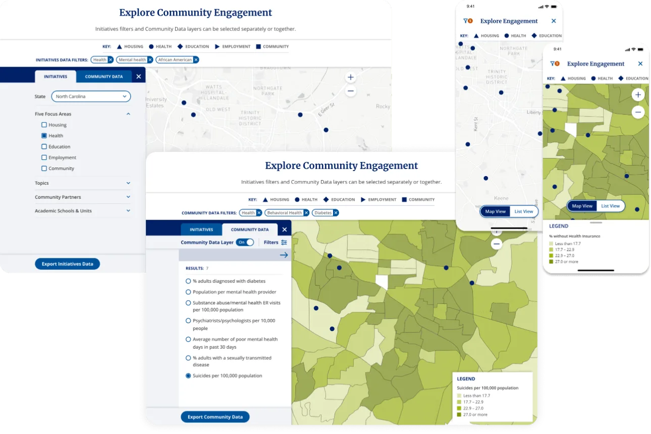 SDOH interactive map prototype screens