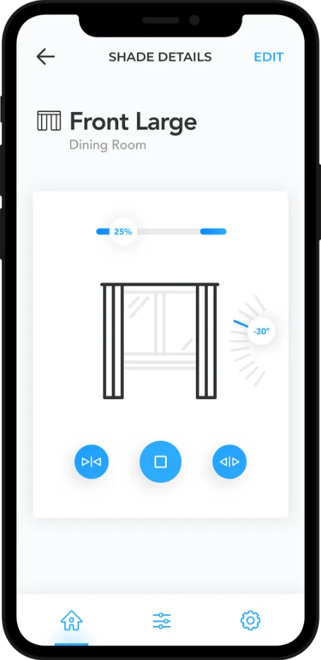 ShadeHub app guided experience showing step-by-step setup flow for connecting motorized blinds via Bluetooth