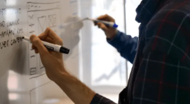 Executive alignment - 2 people writing on a whiteboard