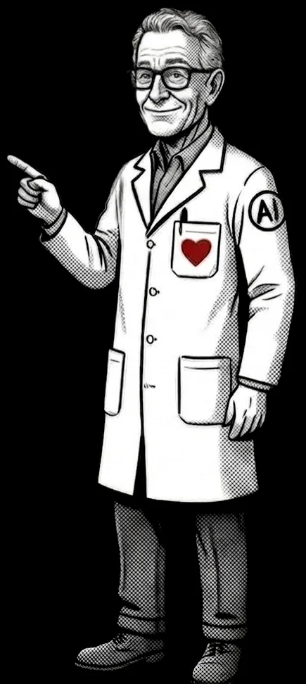Digital Scientist character pointing at the problems clients hire us to solve