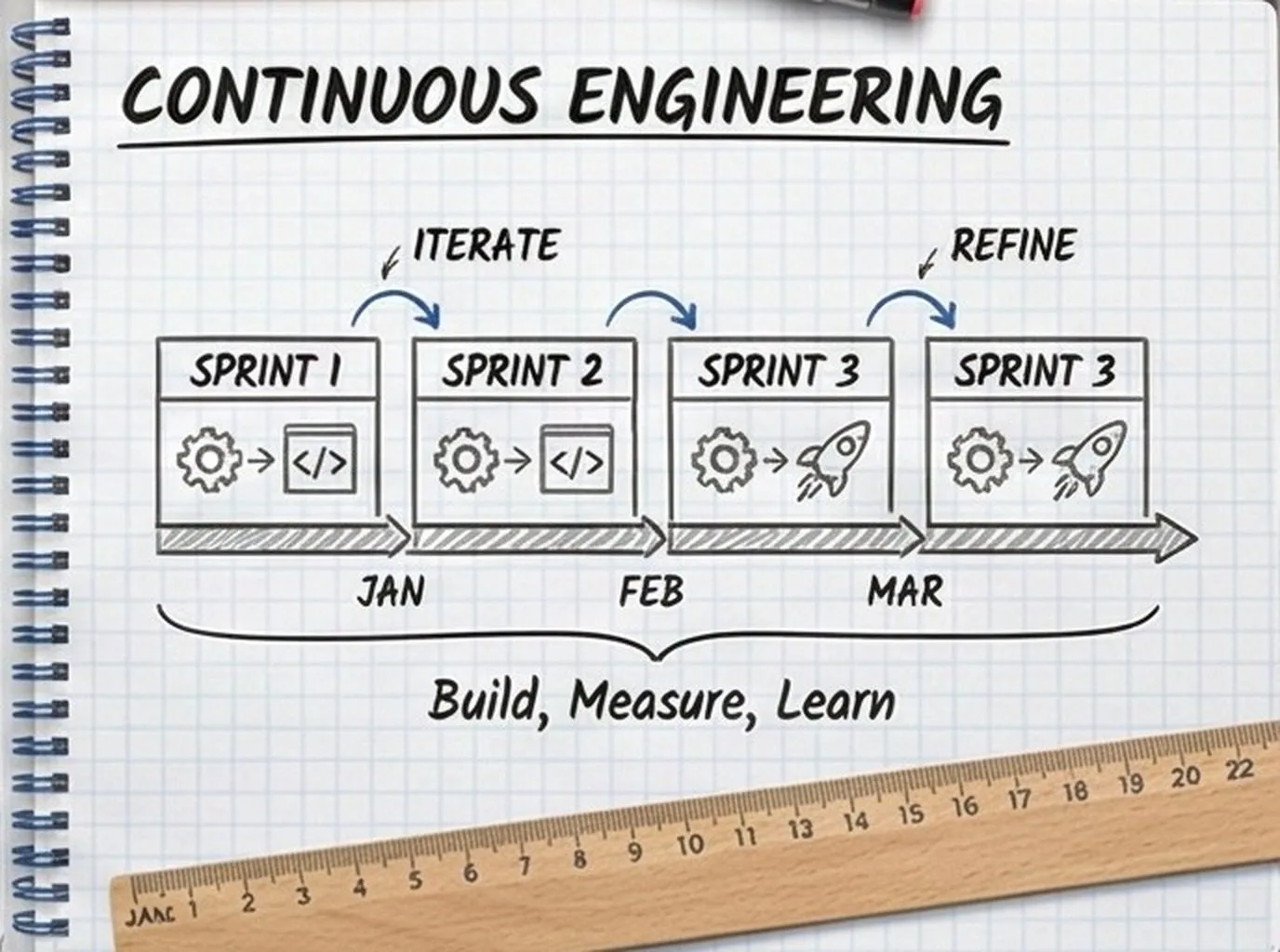 Continuous Engineering — scientific sketch of sprint cycles