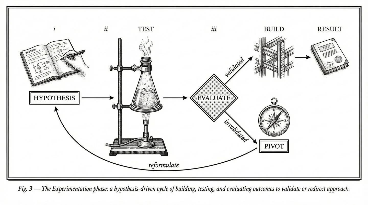 Experiment — hypothesis, test, result decision flow