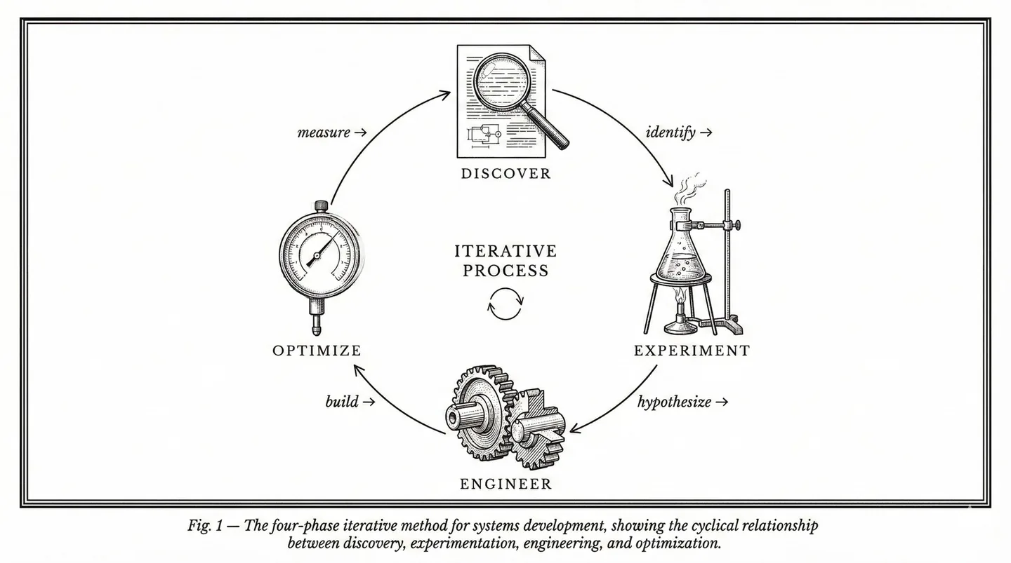 Method — Discover, Experiment, Engineer, Optimize cycle