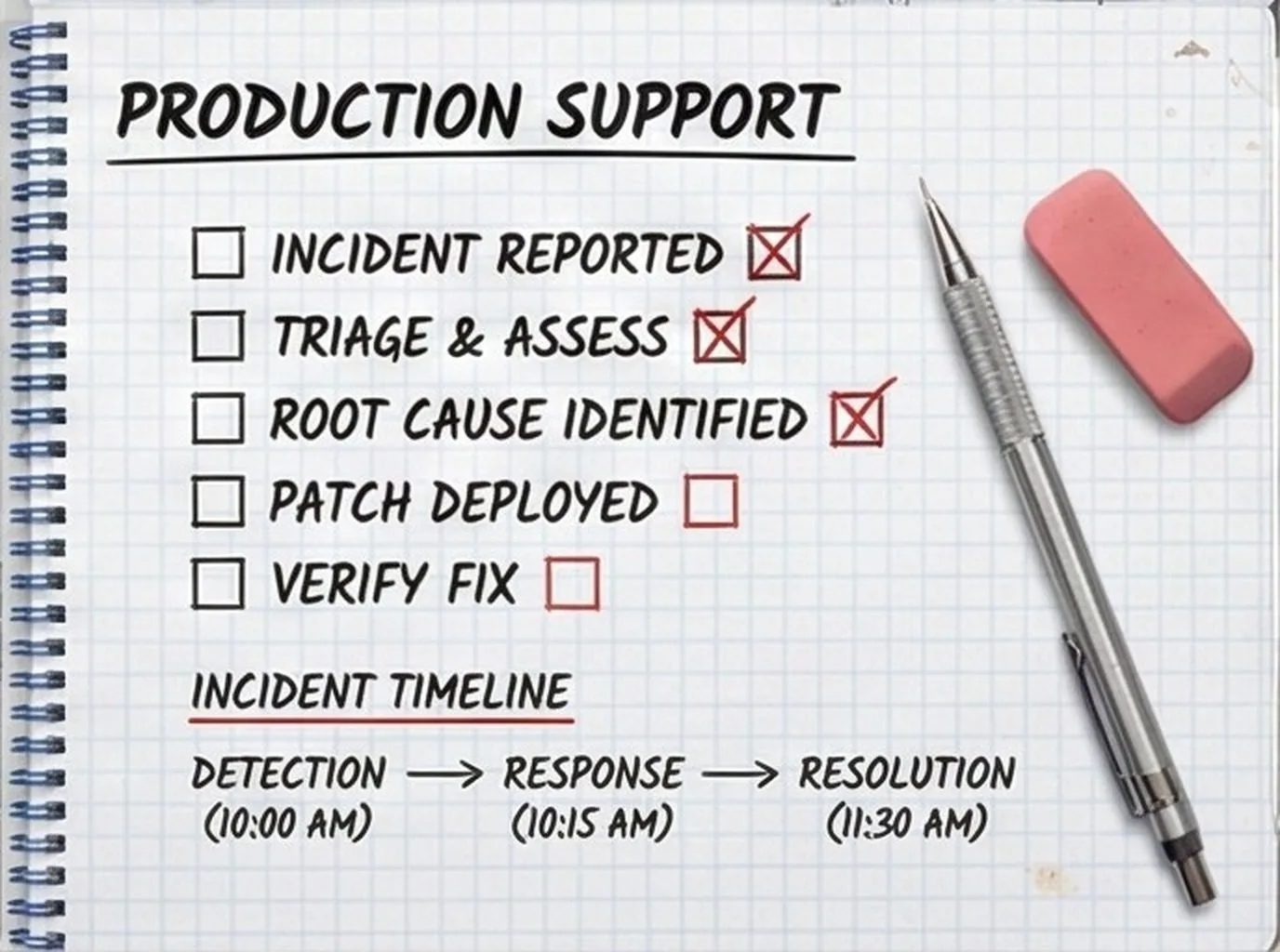 Production Support — scientific sketch of incident response checklist