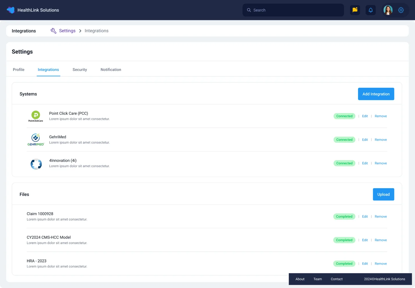 Platform Integrations — PointClickCare, GehriMed, Claims Data