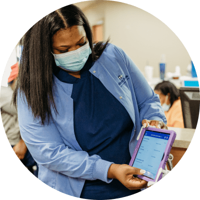 A nurse using digital health app