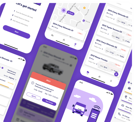 Multiple screens of a transportation mobile app