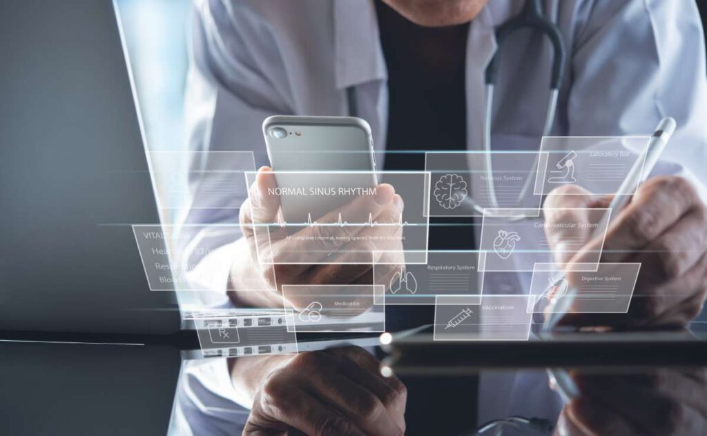 Physician using their mobile device to access an EHR